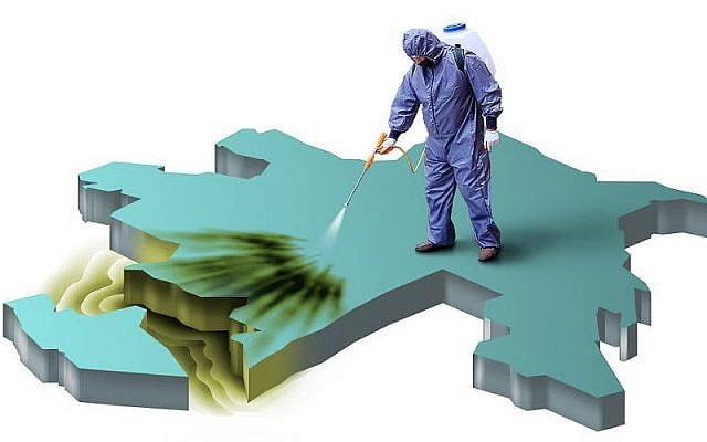 Azerbaijan's commemorative stamp depicting the chemical 'disinfecting' of the Armenian region of Artsakh.
http://www.aztv.az/en/news/11015/postage-stamps-dedicated-to-azerbaijani-heroes-issued Azerbaijan's commemorative stamp depicting the chemical 'disinfecting' of the Armenian region of Artsakh.
http://www.aztv.az/en/news/11015/postage-stamps-dedicated-to-azerbaijani-heroes-issued