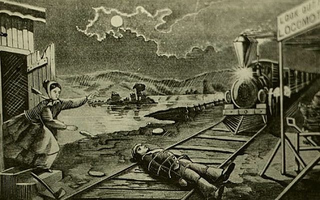 Scene from Augustin Daly's 1868 'Under the Gaslight.' (CC BY-SA, Wikimedia Commons)