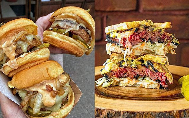 Left: Beyond Burgers from Diller; right: a sandwich from Izzy’s BBQ. (Dani Klein)
