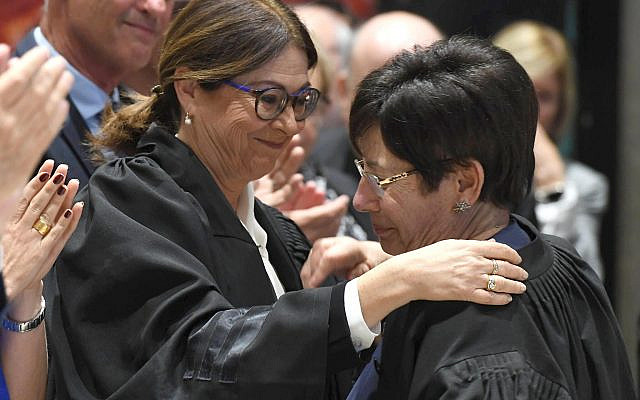 Supreme Court president Esther Hayut (left), pictured at her appointment in October 2017 (Credit: Israeli Government Press Office) via Jewish News
