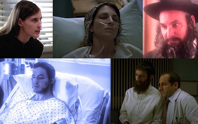 Clockwise from top left: Scenes stereotyping Orthodox Jews in "Grey's Anatomy," "House," "Nurses," "House" and "Nurses." (Screenshots)