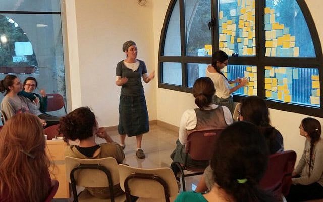 Teaching the students of Midreshet Afikim in 2015. (courtesy)