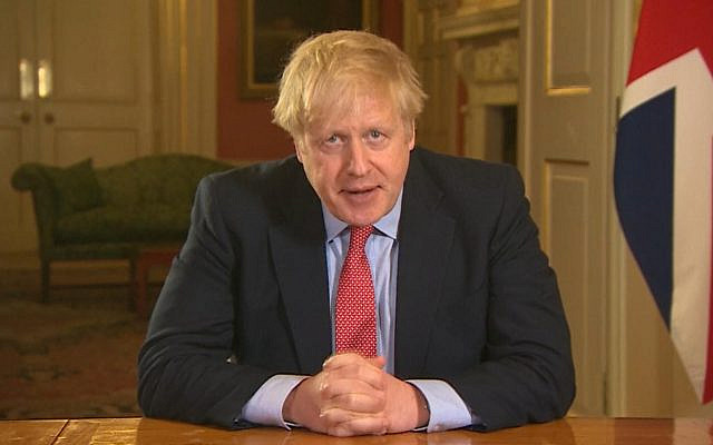 Screen grab of Prime Minister Boris Johnson addressing the nation from 10 Downing Street, London, as he placed the UK on lockdown as the Government seeks to stop the spread of coronavirus (COVID-19). Photo credit: PA Video/PA Wire via Jewish News