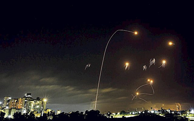 A long exposure picture shows iron dome anti-missile system fires interception missiles as rockets fired from the Gaza Strip to Israel, as it seen from the southern Israeli city of Ashkelon, May 10, 2021. Photo by Edi Israel/Flash90 - via Jewish News A long exposure picture shows iron dome anti-missile system fires interception missiles as rockets fired from the Gaza Strip to Israel, as it seen from the southern Israeli city of Ashkelon, May 10, 2021. Photo by Edi Israel/Flash90 - via Jewish News
