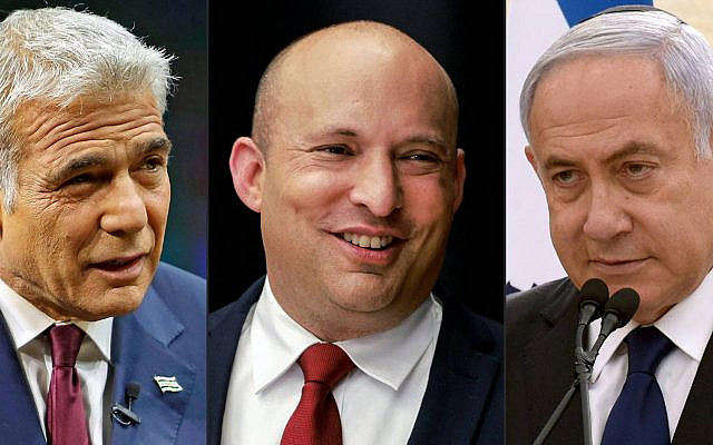 Lapid, Bennett, Netanyahu (credit Gil Cohen-Magen Menahem Kahana D)