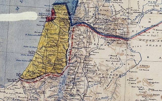 Detail of the map drawn up in the Sykes–Picot Agreement of 1916 (PD)