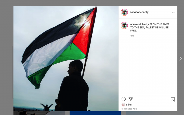 Screenshot of Norwood's Instagram after it was hacked by pro-Palestine activists