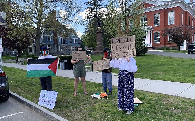 Pro-Palestinian protesters gathered in a warm up before a larger demonstration in Great Barrington, Mass, last month.  Placards later became even more vitriolic, including "Death to Israel" and "Death to Amerikkka".

(source of photo: author)