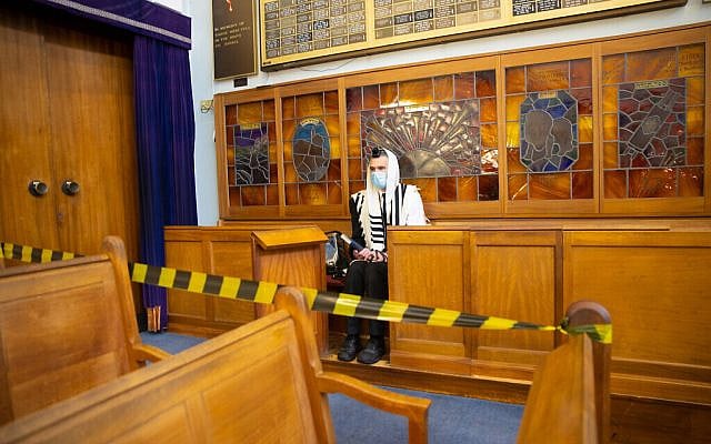 Synagogue in Edgware under Covid restrictions early in the pandemic. (Marc Morris Photography via Jewish News)