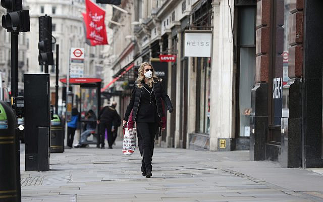 A woman wearing a face mask in Regents Street in London (Via Jewish News)