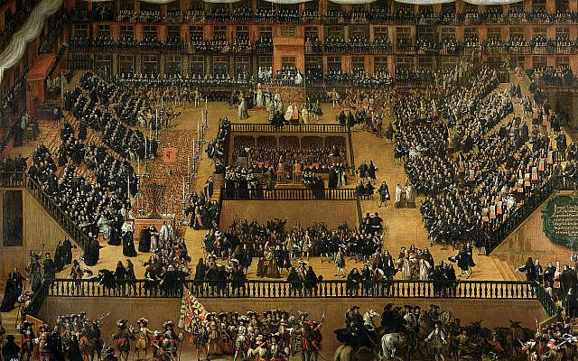 1683 painting by Francisco Rizi depicting the auto-da-fé held in Plaza Mayor, Madrid, in 1680. Public Domain, https://commons.wikimedia.org/w/index.php?curid=31407824
