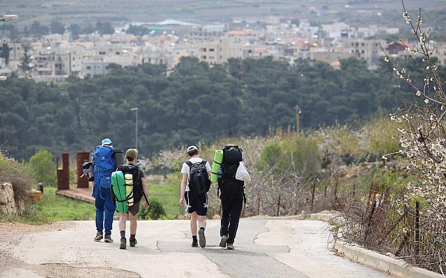Illustrative: Hiking the Golan trail from the Northern Druze village of Majdal Shams to Odem. April 05, 2021. (Maor Kinsbursky/FLASH90)