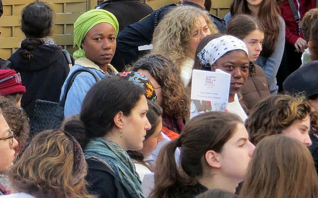 Women of the Wall conduct a prayer service at the Western Wall in Jerusalem, Dec. 4, 2013. (Alan Kotok/Flickr Commons)