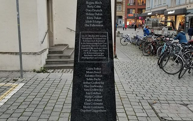 This monument in Konstanz, Germany contains the names of the final Jews who were rounded up and deported from the city on October 22nd, 1940. It stands in the middle of the street outside where the synagogue which was destroyed on Kristallnacht once stood. This monument in Konstanz, Germany contains the names of the final Jews who were rounded up and deported from the city on October 22nd, 1940. It stands in the middle of the street outside where the synagogue which was destroyed on Kristallnacht once stood.