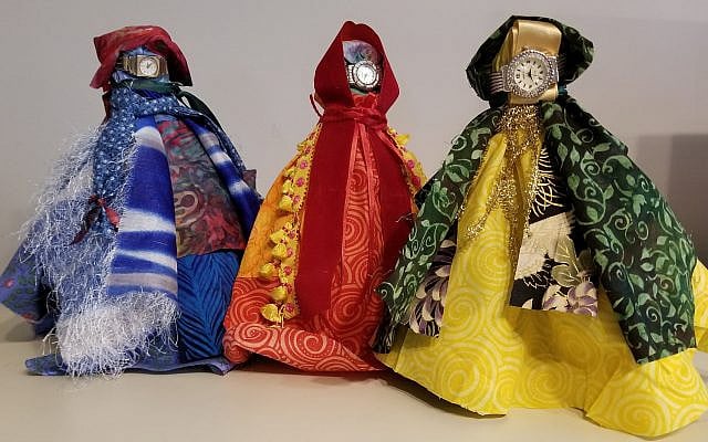At 378 Gallery Exhibit: Mother Earth Figurines: Flood,Burn, Reflect. Flora Rosefsky. fabric, trim, bracelet watch. 2021. At 378 Gallery Exhibit: Mother Earth Figurines: Flood,Burn, Reflect. Flora Rosefsky. fabric, trim, bracelet watch. 2021.