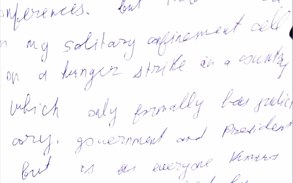 Detail of a letter written by Mikheil Saakashvili while imprisoned in what he describes as solitary confinement (courtesy) Detail of a letter written by Mikheil Saakashvili while imprisoned in what he describes as solitary confinement (courtesy)
