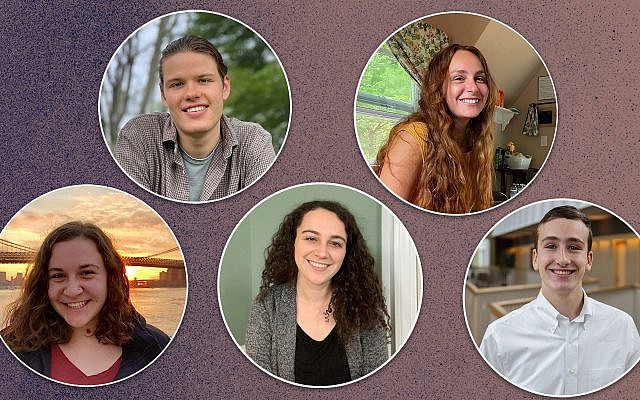 The ‘20-21 Narrow Bridge Fellows at Brown University created 'Love Thy Neighbor: A Guide for Tackling Antisemitism While Committing to Justice for All.' They are, clockwise from top left, Isaac Sonnenfeldt, Hannah Gelman, Andrew Steinberg, Maya Dayan and Elana Nussbaum Cohen. (Courtesy)