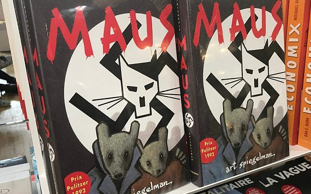 Art Spiegelman's graphic novel 'Maus,' on sale at a French bookstore in 2017. (ActuaLitté/Flickr Commons/via JTA) Art Spiegelman's graphic novel 'Maus,' on sale at a French bookstore in 2017. (ActuaLitté/Flickr Commons/via JTA)