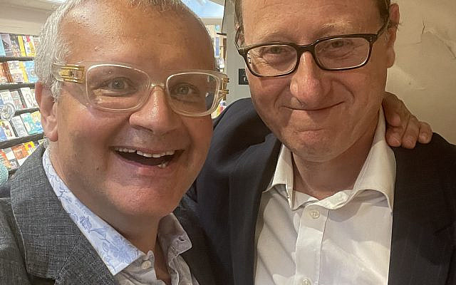 Jonathan Freedland and Jonny Gould at Jonathan’s book launch, July 2022