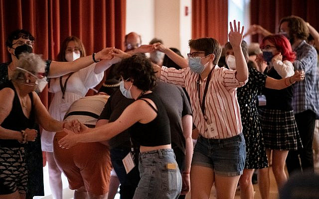 A dance workshop at Yidstock, held at the Yiddish Book Center in Amherst, Massachusetts, July 7-10, 2022. (Ben Barnhart, via JTA) A dance workshop at Yidstock, held at the Yiddish Book Center in Amherst, Massachusetts, July 7-10, 2022. (Ben Barnhart, via JTA)