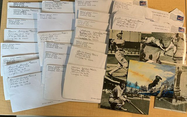 Some of the letters and artwork sent by Ramiro Gonzales to Cantor Michael Zoosman (no copyright; photo by author)