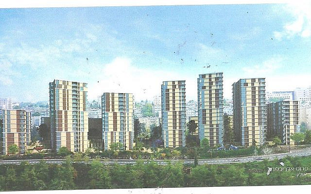 A view from the Jerusalem Forest, here are the towers alone, with the six-story buildings behind them intentionally kept out of sight. (credit: Prus Architects)