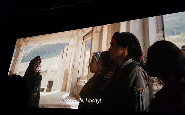 The author took this image during his fieldwork at the 9th Kurdish Film Festival in Berlin in 2019. This is an image of the film, entitled "Girls of the Sun". The author took this image during his fieldwork at the 9th Kurdish Film Festival in Berlin in 2019. This is an image of the film, entitled "Girls of the Sun".