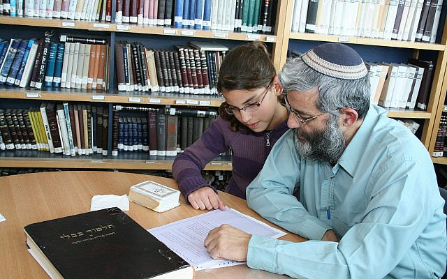 Illustrative: Father and daughter learn together in preparation for her Bat Mitzva at The Stella K. Abraham Beit Midrash for Women (A.K.A. Migdal Oz), an Orthodox Jewish institution of higher Torah study for women, located in Gush Etzion, Israel. March 19, 2009 (Flash90) Illustrative: Father and daughter learn together in preparation for her Bat Mitzva at The Stella K. Abraham Beit Midrash for Women (A.K.A. Migdal Oz), an Orthodox Jewish institution of higher Torah study for women, located in Gush Etzion, Israel. March 19, 2009 (Flash90)
