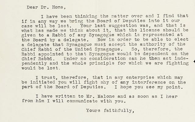 The 1930 letter of the former Haham of the Sephardi community, Dr Moses Gaster, to Dr B Homa of the Union of Orthodox Hebrew Congregations objecting to the Chief Rabbinate being given the authority to licence Shochtim The 1930 letter of the former Haham of the Sephardi community, Dr Moses Gaster, to Dr B Homa of the Union of Orthodox Hebrew Congregations objecting to the Chief Rabbinate being given the authority to licence Shochtim