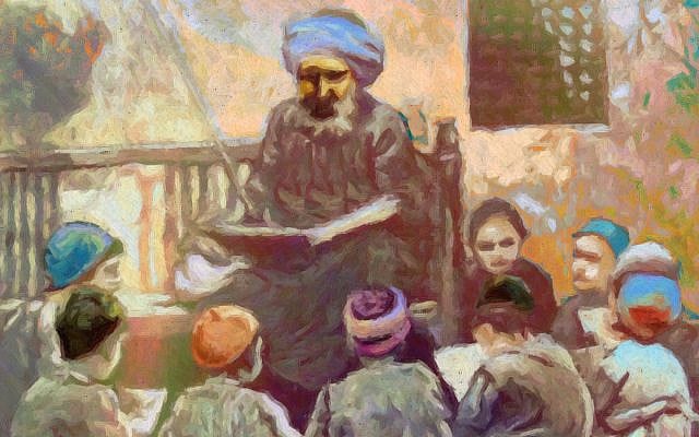 Saba - Teacher; image colorized and modified by the author, from the public domain book Picturesque Palestine, published 1884, owned by the author. Saba - Teacher; image colorized and modified by the author, from the public domain book Picturesque Palestine, published 1884, owned by the author.