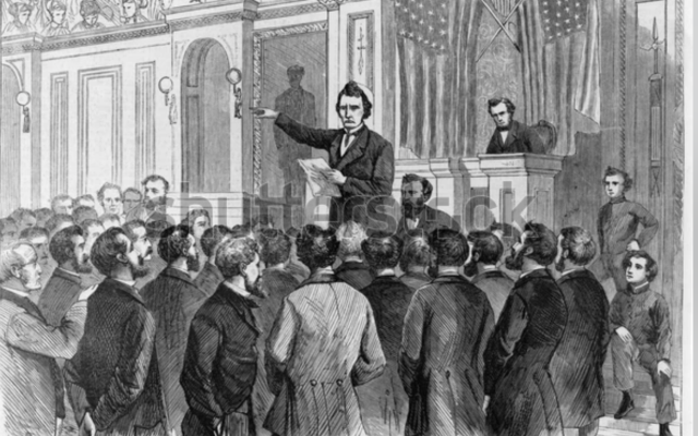 GOP Congressman Thaddeus Stevens speaking for the impeachment of President Andrew Johnson in 1868.
(Photo is from Shutterstock.com) GOP Congressman Thaddeus Stevens speaking for the impeachment of President Andrew Johnson in 1868.
(Photo is from Shutterstock.com)