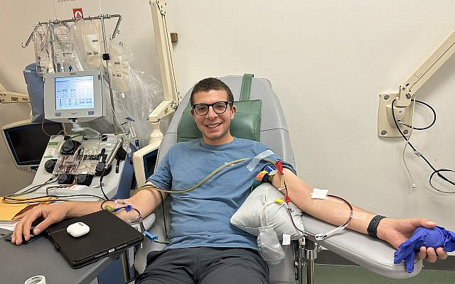 Mid-donation process at New York Blood Center (Photo Credit: Andrew Keene)