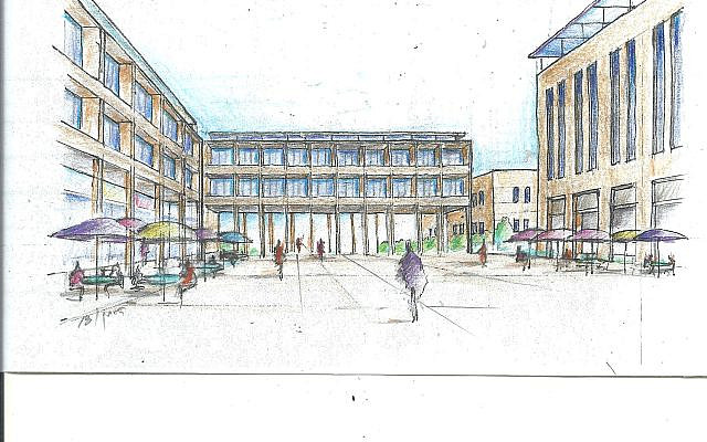 Perspective sketch for the Safra Square Design Competition entered in partnership with Prof, Beni Reuven Levy, the former Dean of the School of Architecture - Ariel University, several years ago.\