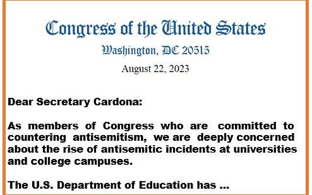 Letter from US Congress to the Secretary of Education, August 22, 2023 (courtesy of Kathy Manning, Congresswoman of North Carolina) Letter from US Congress to the Secretary of Education, August 22, 2023 (courtesy of Kathy Manning, Congresswoman of North Carolina)
