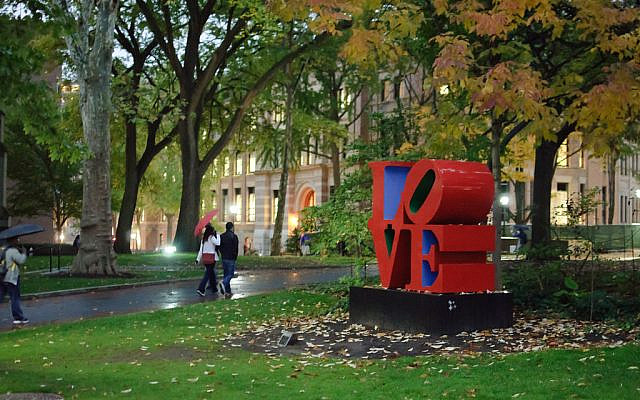 The Love statue on the University of Pennsylvania campus is rather ironic considering the antisemitic and anti-Zionist attacks and events this past week. Source: Creative Commons The Love statue on the University of Pennsylvania campus is rather ironic considering the antisemitic and anti-Zionist attacks and events this past week. Source: Creative Commons