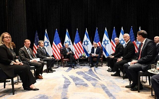 Prime Minister Netanyahu and President Biden at a meeting of the war cabinet on October 18, 2023 (Haim Zach/GPO) Prime Minister Netanyahu and President Biden at a meeting of the war cabinet on October 18, 2023 (Haim Zach/GPO)