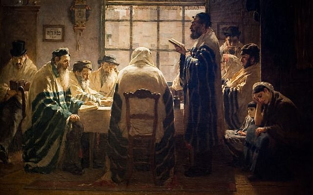 Jews gather for prayer, as a sign with the direction of Jerusalem on the wall.
By Jan Voerman - Public Domain, https://commons.wikimedia.org/w/index.php?curid=8292644 Jews gather for prayer, as a sign with the direction of Jerusalem on the wall.
By Jan Voerman - Public Domain, https://commons.wikimedia.org/w/index.php?curid=8292644
