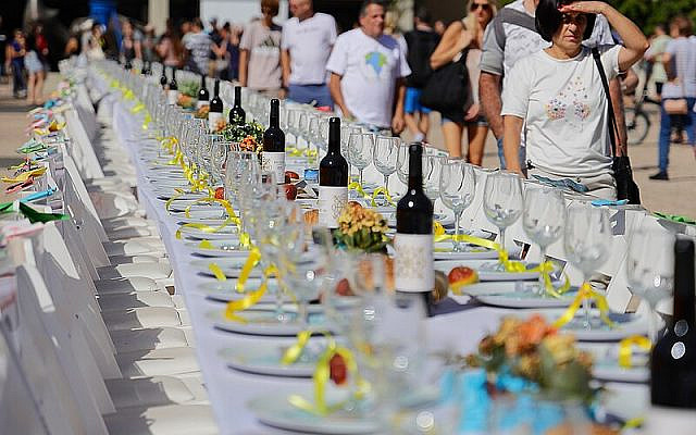 Table at Hatufim (Hostages) Square in Tel Aviv