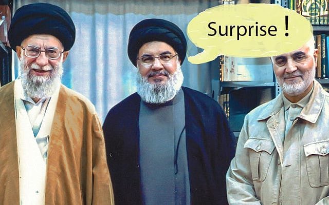 Iranian leader Ayatollah Ali Khamenei (left), Hezbollah Secretary General Hassan Nasrallah (center), and Quds Force commander Qassem Soleimani (assassinated in 2020, right). This photo is believed to have been taken in Tehran 2019. (Wikimedia Commons, with edit) Iranian leader Ayatollah Ali Khamenei (left), Hezbollah Secretary General Hassan Nasrallah (center), and Quds Force commander Qassem Soleimani (assassinated in 2020, right). This photo is believed to have been taken in Tehran 2019. (Wikimedia Commons, with edit)
