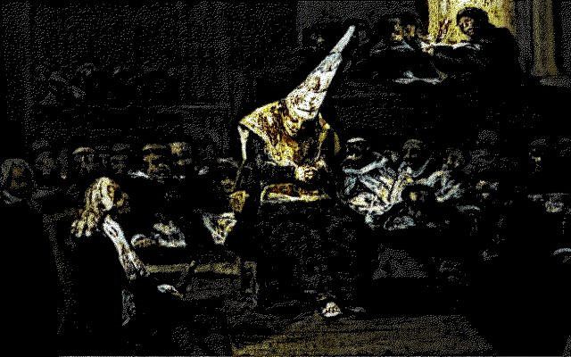Enrique humiliated before his inquisitors; image colorized and modified by the author, obtained from Wikimedia Commons, Escena de Inquisición, by de Goya, in the public domain. Enrique humiliated before his inquisitors; image colorized and modified by the author, obtained from Wikimedia Commons, Escena de Inquisición, by de Goya, in the public domain.