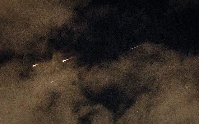 Missiles launched from Iran towards Israel are seen in the over Jerusalem, on October 1, 2024. (Noam Revkin Fenton/Flash90) Missiles launched from Iran towards Israel are seen in the over Jerusalem, on October 1, 2024. (Noam Revkin Fenton/Flash90)