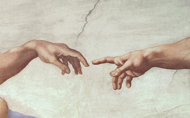 Hands of G-d and Adam detail from 'The Creation of Adam' from the Sistine Chapel by Michelangelo Buonarroti (1508-1512)