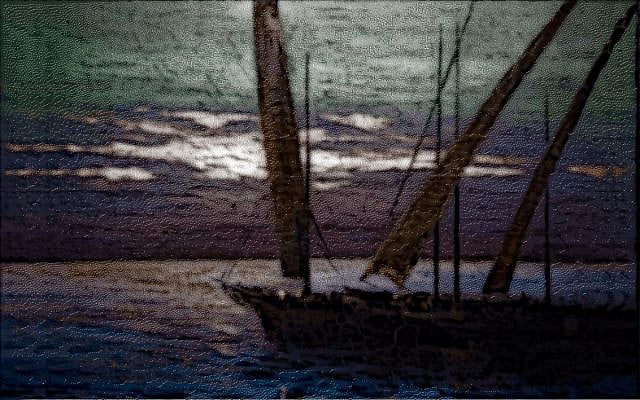 On the Open Sea; image colorized and modified by the author, worked up from a photograph taken by the author. On the Open Sea; image colorized and modified by the author, worked up from a photograph taken by the author.