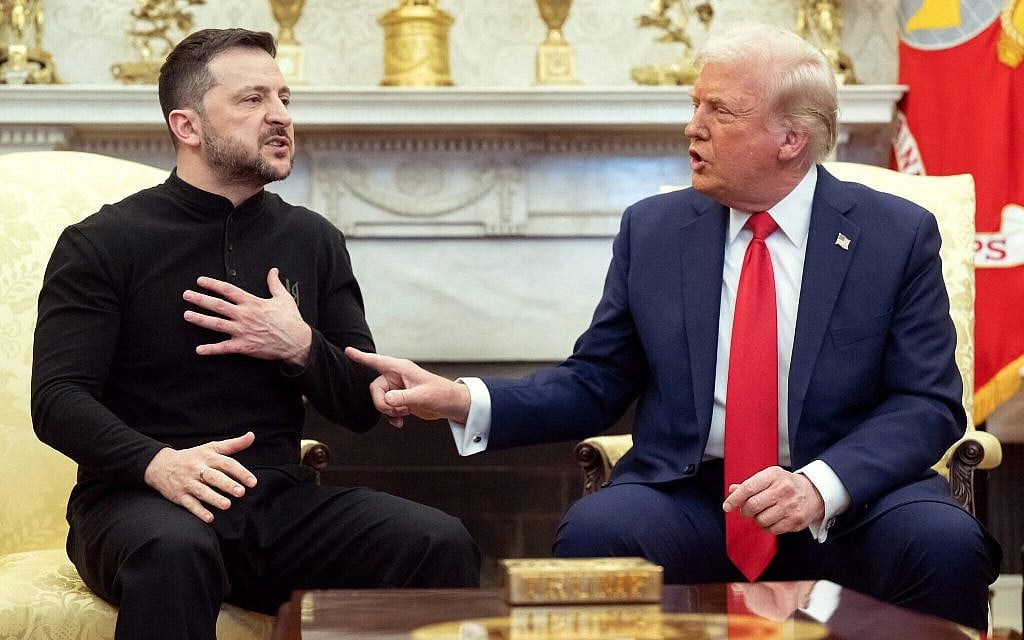US President Donald Trump and Ukraine's President Volodymyr Zelensky meet in the Oval Office of the White House in Washington, February 28, 2025. (Saul Loeb/AFP)