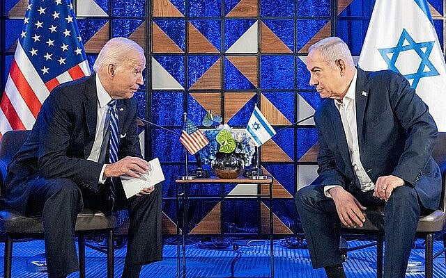 President Joe Biden speaks with Prime Minister Benjamin Netanyahu regarding the situation on the ground, security assistance, humanitarian needs, and unaccounted Americans, October 18, 2023. (Official White House Photo) PUBLIC DOMAIN President Joe Biden speaks with Prime Minister Benjamin Netanyahu regarding the situation on the ground, security assistance, humanitarian needs, and unaccounted Americans, October 18, 2023. (Official White House Photo) PUBLIC DOMAIN