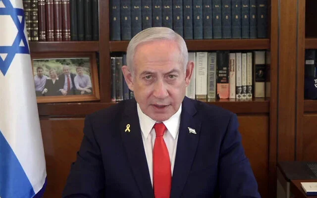 A rather tired-looking Prime Minister Benjamin Netanyahu makes a statement on his intention to fire Shin Bet head Ronen Bar. (Screenshot/Prime Minister’s Office Spokesman) A rather tired-looking Prime Minister Benjamin Netanyahu makes a statement on his intention to fire Shin Bet head Ronen Bar. (Screenshot/Prime Minister’s Office Spokesman)