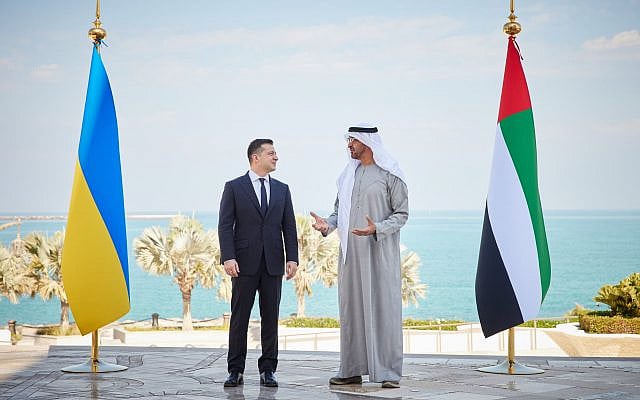 President of Ukrainian Volodymyr Zelensky (L) talks with Sheikh Mohammed bin Zayed bin Sultan Al Nahyan, Crown Prince of the Emirate of Abu Dhabi. Source X President of Ukrainian Volodymyr Zelensky (L) talks with Sheikh Mohammed bin Zayed bin Sultan Al Nahyan, Crown Prince of the Emirate of Abu Dhabi. Source X