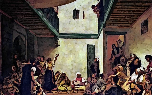 Welcomed to the Ahrida; image colorized and modified by the author, obtained from Wikimedia Commons, Delacroix, Jewish Wedding in Morocco-020, in the public domain. Welcomed to the Ahrida; image colorized and modified by the author, obtained from Wikimedia Commons, Delacroix, Jewish Wedding in Morocco-020, in the public domain.