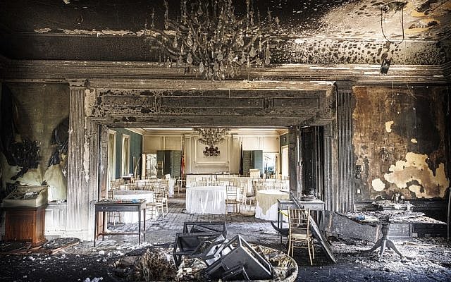 This image provided by Commonwealth Media Services shows damage after a fire at the Pennsylvania governor’s mansion while Democratic Gov. Josh Shapiro and his family slept inside on Sunday, April 13, 2025, in Harrisburg, Pa. (Commonwealth Media Services via AP)