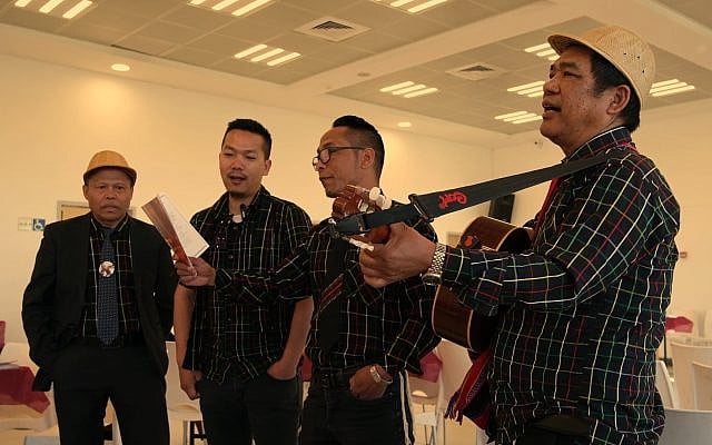 Bnei Menashe community members singing in Mizo at Chapchar Kut in Kiryat Arba (Photo: Dor Shabashewitz)
